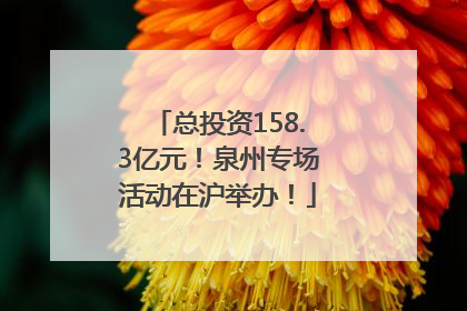 总投资158.3亿元！泉州专场活动在沪举办！